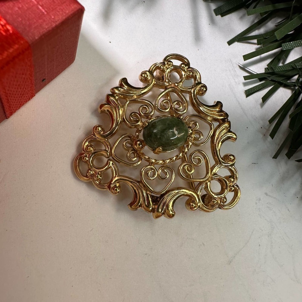 Vintage Winard Gold-Filled Jade Abstract Tree Brooch 1.5"